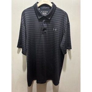 Under Armour Mens Sz XXL Golf Playoff Polo Shirt Top Black Striped Athletic